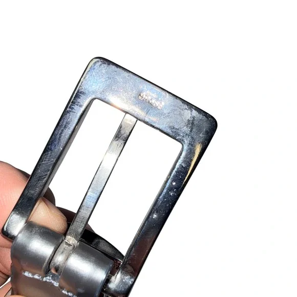 Annabella Genuine Leather Metallic Pewter‎ Belt Size 30" Chrome Buckle USA 8682 - Picture 6 of 6